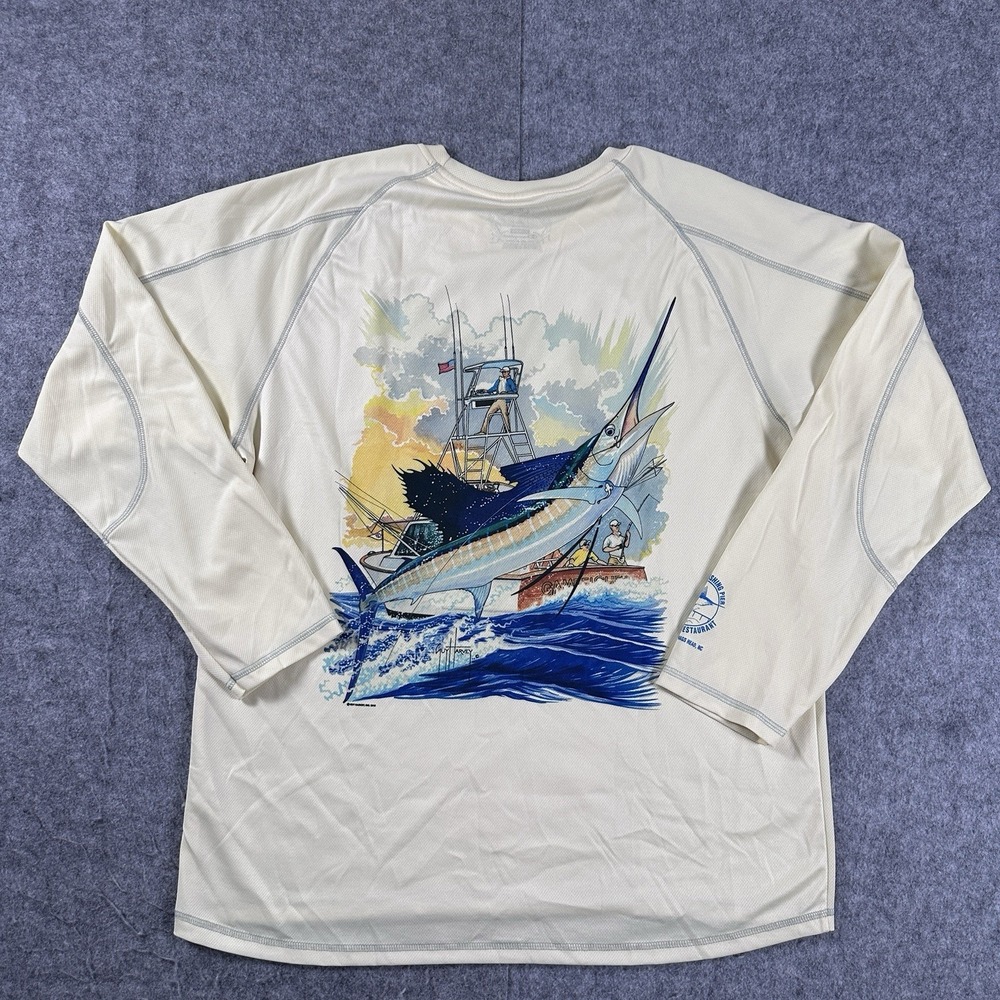 Guy Harvey Champion Double Dry Yellow Long Sleeve Marlin Shirt Men's XL